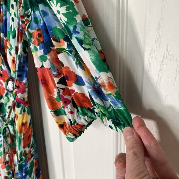 Calvin Klein 3/4 Sleeve V-Neck Colorful Floral Faux Wrap Dress Size 4 - Picture 5 of 16